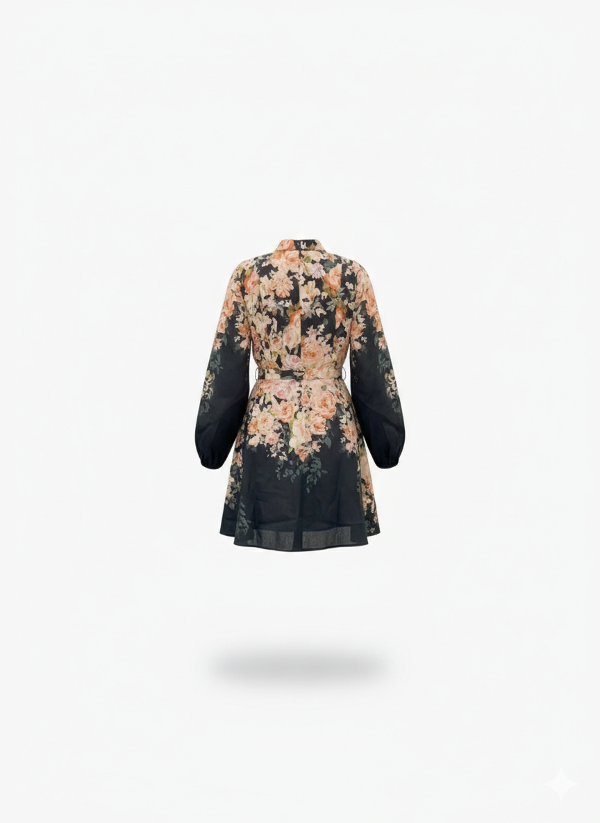 Black Rococo Mini Floral Dress