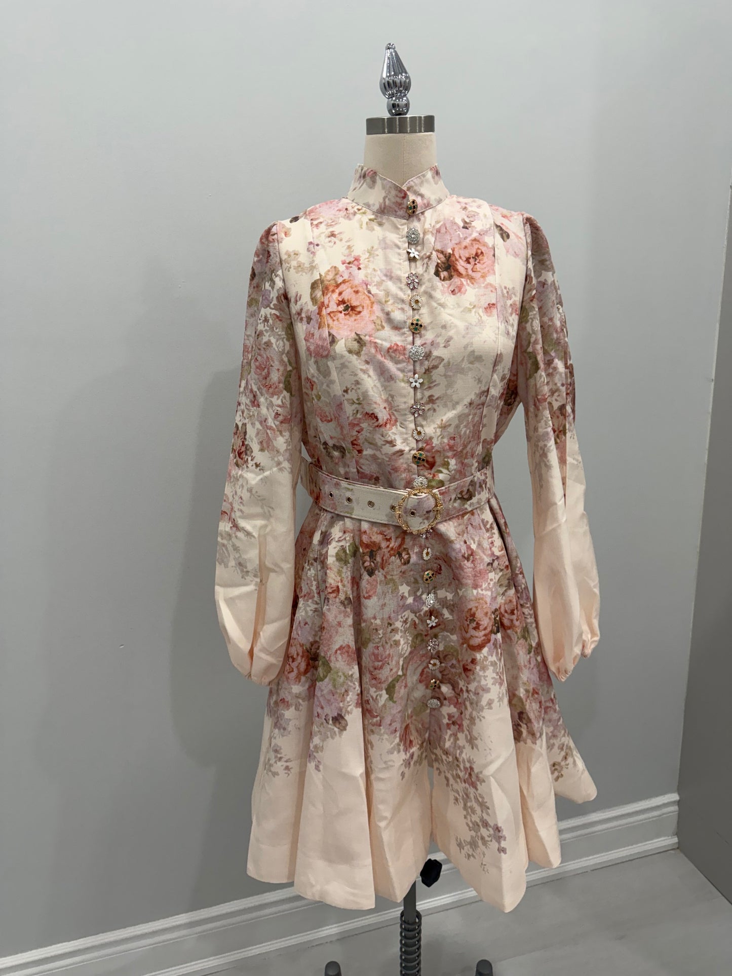 Rococo Floral Mini Cream Dress