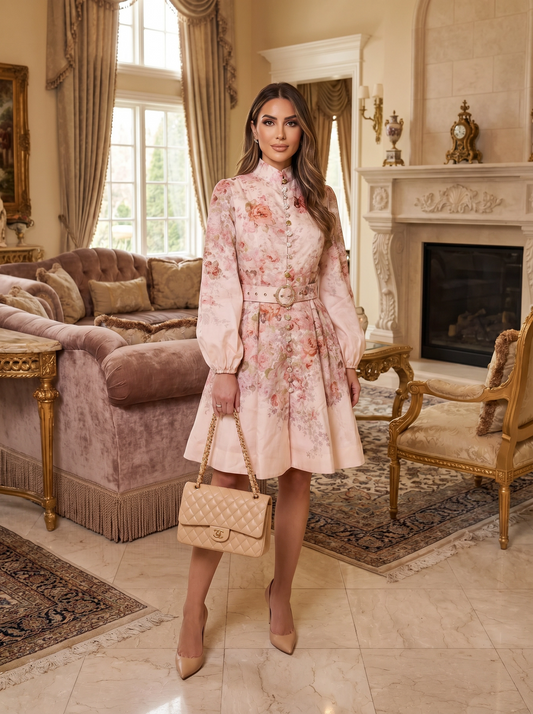 Rococo Floral Mini Cream Dress