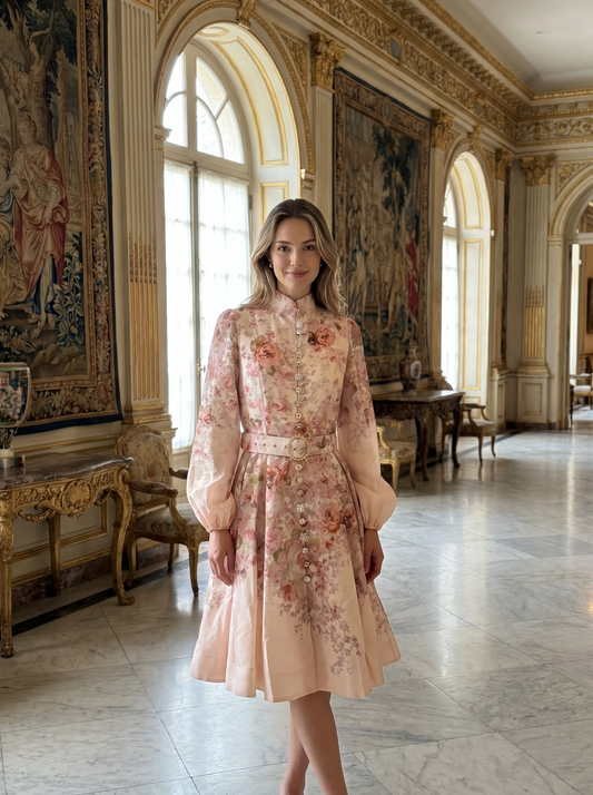 Rococo Floral Mini Cream Dress