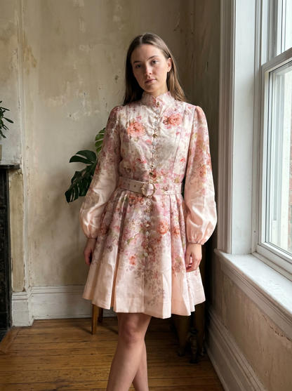 Rococo Floral Mini Cream Dress