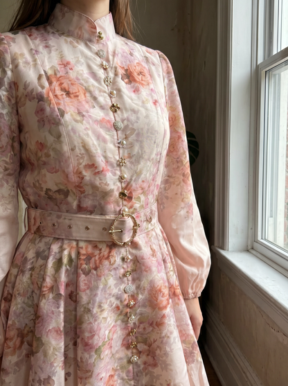 Rococo Floral Mini Cream Dress