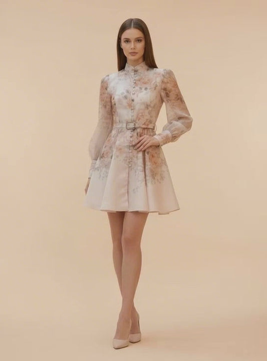 Rococo Floral Mini Cream Dress